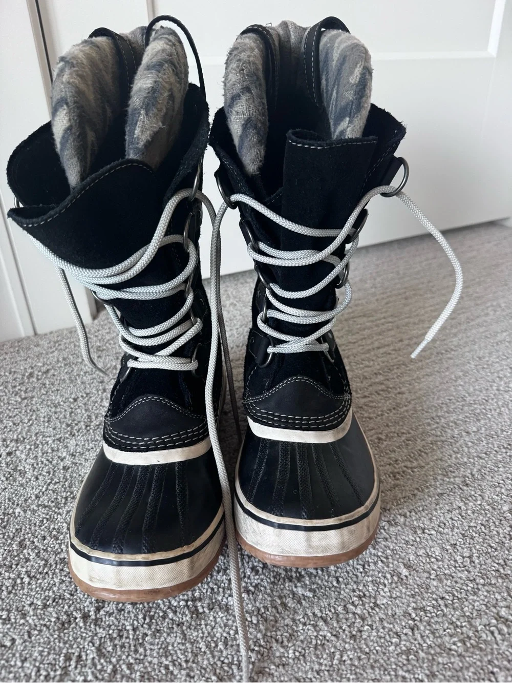 Sorel Black and Gray Kids Winter Lace-Up Boots